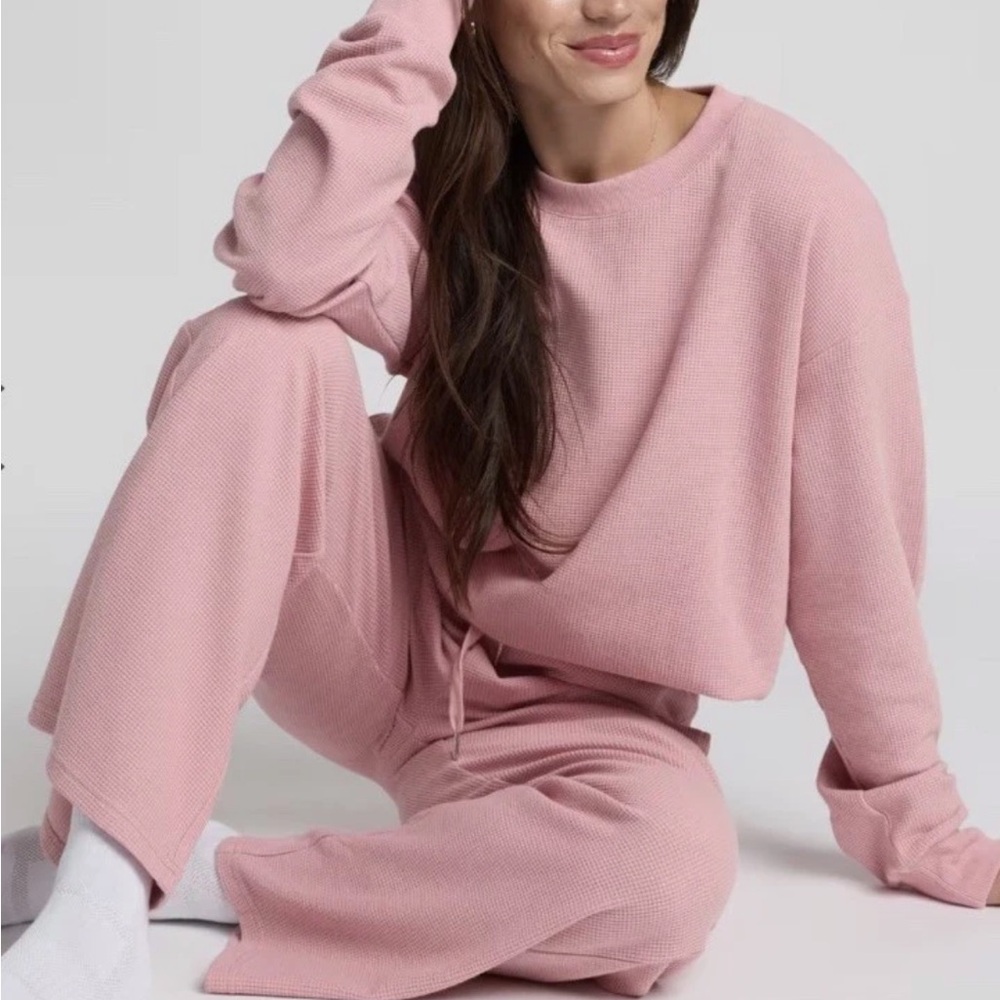 Comfrt Lounge Set Unisex Baby Pink Waffle Knit Sweatshirt + Pants Loungewear